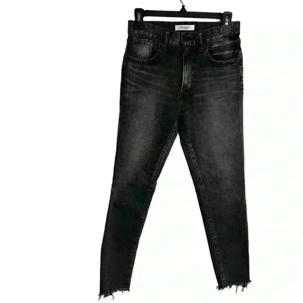 Moussy Vintage Westcliffe Black Raw Hem High-rise Jeans Japan Skinny Ankle 25 - Picture 2 of 11